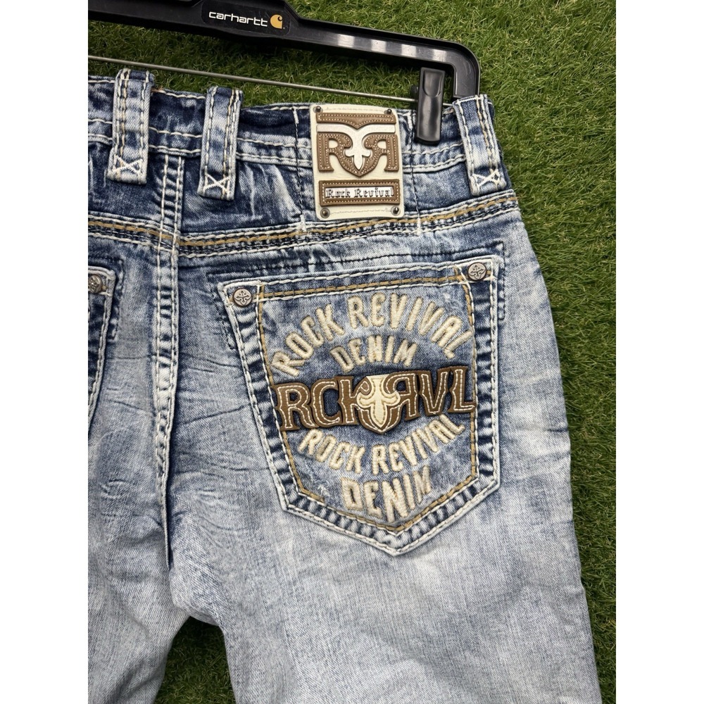 Rock Revival Tonka Jeans Mens 34 Straight Leg Light Wash Denim Stretch Grunge